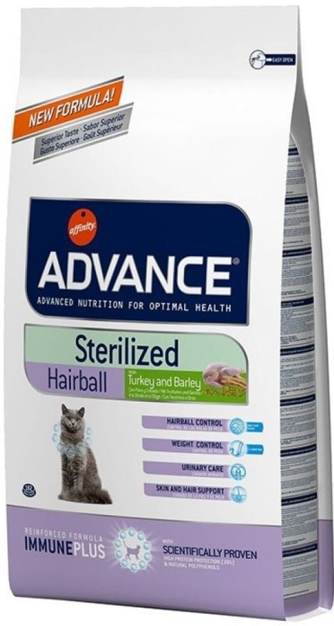 ADVANCE Hrană uscată HAIRBALL pisici STERILIZATE